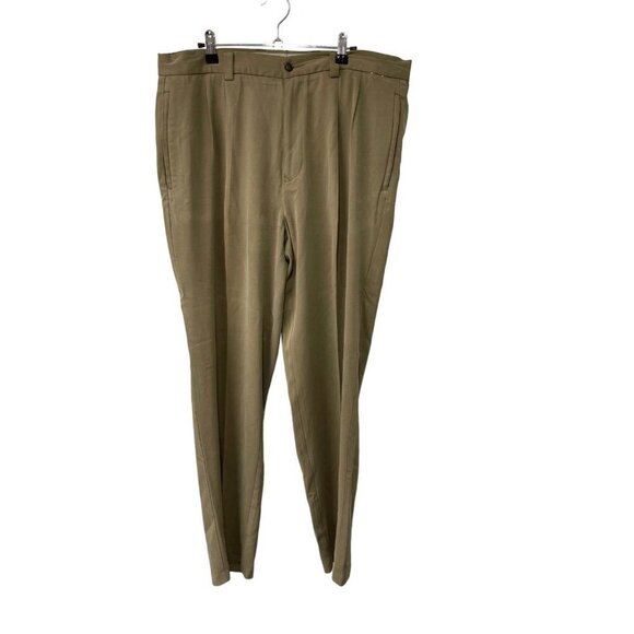 TOMMY BAHAMA MEN'S BROWN TAN 100% SILK PLEATED TROUSER DRESS PANTS SZ 36x32 - Picture 1 of 3